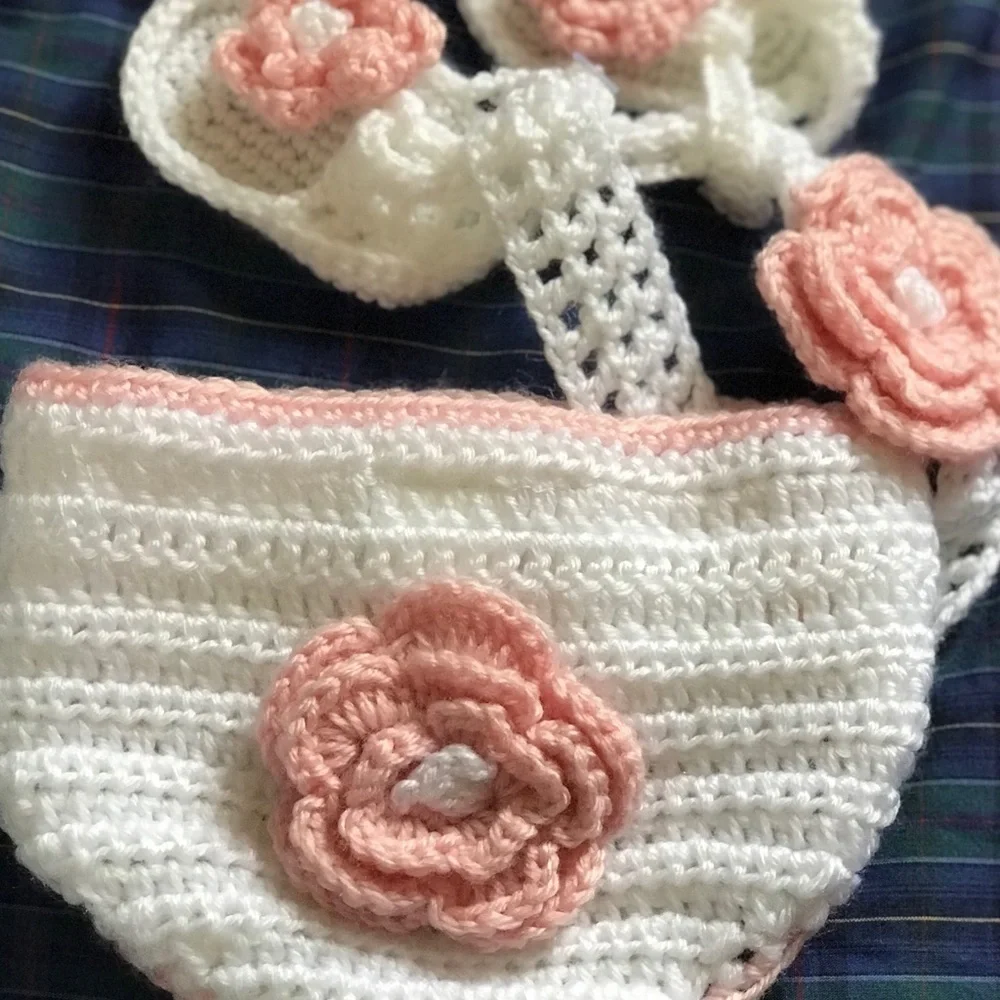 3 Piece Baby Crochet Diaper Cover,Headband,Booties